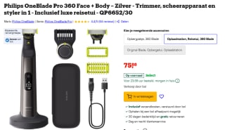 Philips OneBlade Pro 360 Face + Body – Zilver - Trimmer, scheerapparaat en styler in 1 voor €75,88 bij Bol