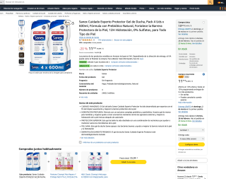 3x2 Sanex Cuidado Experto Protector Gel de Ducha Pack 4 Uds x 600ml a solo 22,80€