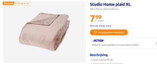 Studio Home plaid XL 200 x 220 cm voor €7,99 bij de Action