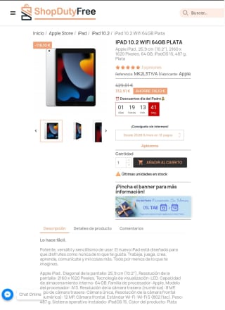 iPad 9th Generación 10.2" Wifi 64GB por 312,91€