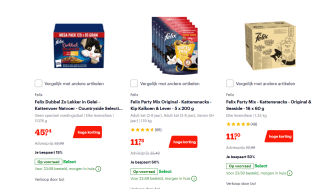 Tot 50% korting op geselecteerde Felix Kattenvoer en snacks bij Bol