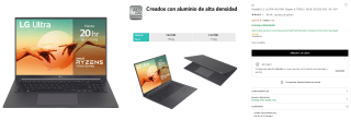 Portátil LG ULTRA 16U70R, Ryzen 5-7530U, 16GB, 512GB SSD, 16", W11 por 539,10€