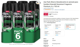 Pack 6 desodorante Axe Emerald Geranium Fragancia Premium por 14,82€