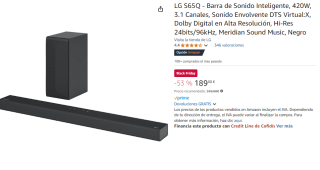 Barra de sonido - LG S65Q, Bluetooth, Subwoofer Inalámbrico, 420 W por 189€