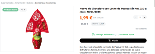 Huevo de Chocolate con Leche de Pascua Kit Kat por solo 1.99€