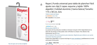 Funda Tabla Planchar Sistema Ajuste Clip 130X45Cm Algodón+Aluminio Rayen por 9,99€