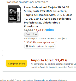 Lexar Professional Tarjeta SD 64 GB Silver, hasta 205 MB/s de Lectura por 13,49€