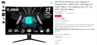 Monitor Gaming MSI G27C4 E3 27" LED FullHD 180Hz Curvo por 149€