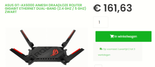 ASUS ROG Rapture GT-AX6000 - Gaming extendable router - 4G / 5G voor €161,63 bij Sicomputers