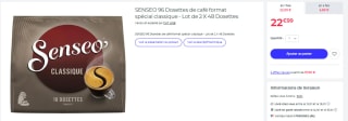 SENSEO 96 Dosettes de café format spécial classique à 22,99€