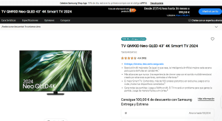 TV Neo QLED 50" Samsung TQ50QN90DATXXC, UHD 4K, Procesador NQ4 AI Gen2 por 809,10€