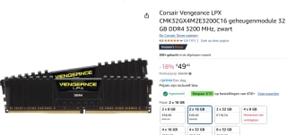 Corsair DDR4 Vengeance LPX 2x16GB 3200 CMK32GX4M2E3200C16 Geheugenmodule voor €40,05 bij Amazon
