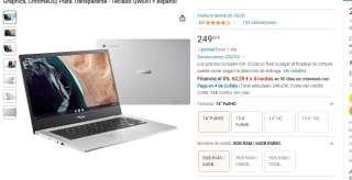 ASUS Chromebook CX1400CKA-EK0138 - Ordenador Portátil 14" Full HD (Intel Celeron N4500, 8GB RAM, 64GB eMMC, UHD Graphics, ChromeOS) Plata Transparente - Teclado QWERTY español