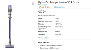 Dyson V11 Extra - Snoerloze steelstofzuiger voor €379 bij Amazon