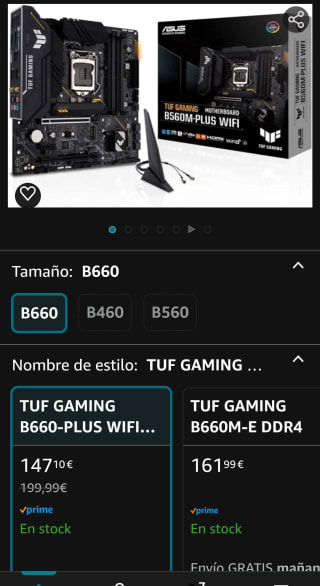 Placa base ASUS TUF GAMING B660-PLUS WIFI D4 por 147,10€