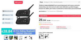 Auriculares Bluetooth V6 Pro para cascos de motocicleta por 25,30€
