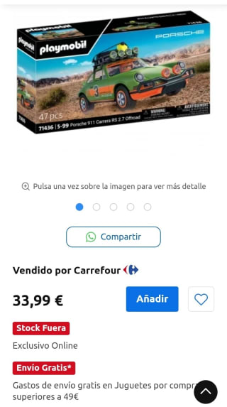 Playmobil Porsche 911 carrera por 33,99€.