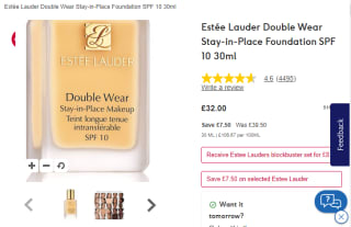 Keep Boots' Estée Lauder double wear stay-in-place foundation SPF 10 30ml for £25.24