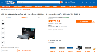 SSD da Adata Swordfish de 500GB - R$ 179,99