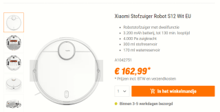 Roborock Vacuum S12 EU versie - Robotstofzuiger - Wit voor €162,99 bij NBB