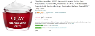 4 Botes de Olay Niacinamida + SPF30, Crema Hidratante De Día, Con Niacinamida Pura Al 99%, Vitamina E Y SPF30, Piel Hidratada Durante 24H, Ayuda A Proteger Contra Los Dañinos Rayos UVA Y UVB, 50 ml por 41.3€