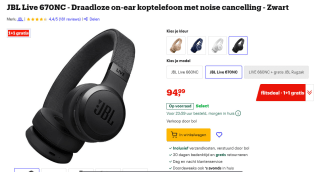 1+1 gratis op JBL Live 670NC Draadloze on-ear koptelefoons (€94,99 voor 2) bij Bol