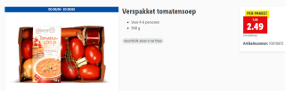 Verspakket tomatensoep voor 4-6 personen voor €2,49 bij de Lidl