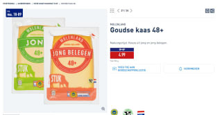 MOLENLAND Goudse kaas 48+ jong en/of jong belegen 740-780 g voor €4,99 bij de Aldi