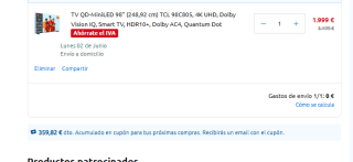 TV QD-MiniLED 98" TCL 98C805, 4K UHD, Dolby Vision IQ, Smart TV, HDR10+ + cupón 359,82€ por 1.999€