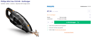 Philips Mini Vac FC6149 kruimelzuiger voor €67,14 bij Azerty
