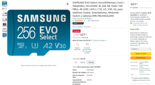 MicroSD SAMSUNG EVO Select 256GB por $431 | Descuento Amazon