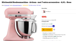 KitchenAid Artisan Mixer 5KSM175PSEDR Mat roze met 7 extra accessoires voor €499 bij Bol
