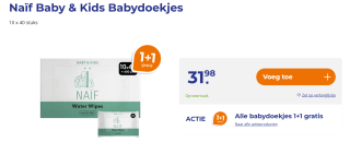 1+1 gratis op Naïf Baby & Kids Babydoekjes 10 x 40 stuks bij Trekpleister