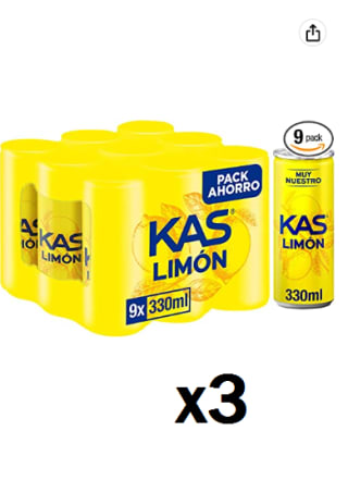 3 Packs de 9 Unidades de Kas Limón de 33cl por 11.31€