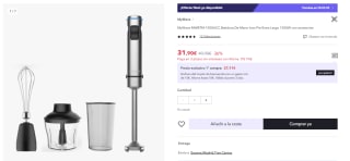 Batidora De Mano MyWave MWBTM-1500ACC Inox Pie Extra Largo 1500W con accesorios por 22.9€ (Cuenta Nueva 11.45€)