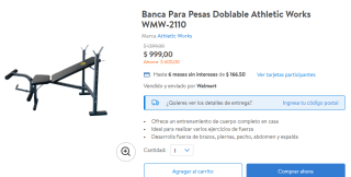 Banca Para Pesas Doblable Athletic a $999 en Walmart