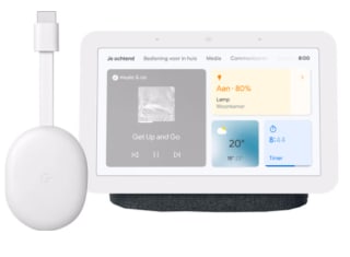 Google Chromecast 4K met Google TV + Google Nest Hub 2 Charcoal voor €79,99 bij de Mediamarkt