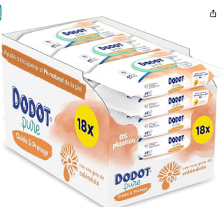Dodot Toallitas Bebé Pure Cuida & Protege, 792 Toallitas (18x44 Unidades) por 24,70€