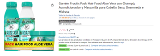 3 Unidades de Garnier Fructis Pack Hair Food Aloe Vera con Champú, Acondicionador y Mascarilla para Cabello Seco, Desenreda e Hidrata por 24.03€