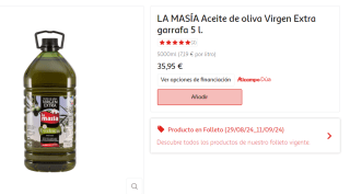 Aceite de oliva Virgen Extra garrafa 5 l La Masia por 35,95€