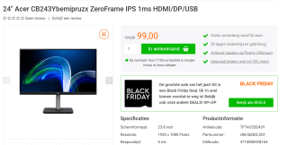 Acer CB243Y computer monitor 60,5 cm (23.8") voor €99 bij Yorcom