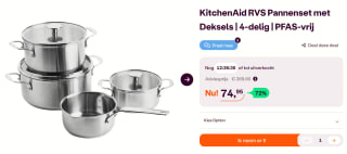KitchenAid Stainless Steel kookpannenset met deksels 4-delig - RVS - inductie - PFAS-vrij voor €74,95 bij ibood