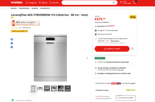 Lavavajillas AEG FFB53900ZM 3 bandejas 14 Cubiertos 60 cm por 479,99€