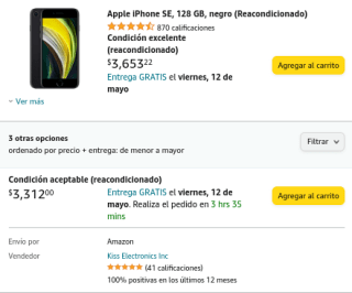 Apple iPhone SE 128GB Reacondicionado a $3,312 en Amazon