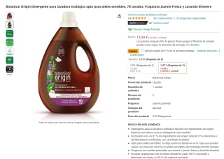Botanical Origin Detergente para lavadora ecológico apto para pieles sensibles 70 lavados por 12,74€
