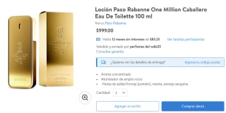 Loción Paco Rabanne One Million a $999 en Walmart