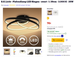 B.K.Licht - Plafondlamp LED Ringen - zwart - l: 39cm - 3.000 K - 35W voor €70 bij Bol.