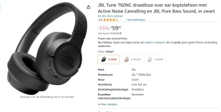 JBL Tune 760 NC (Zwart) - Over-ear koptelefoon voor €59 bij Amazon