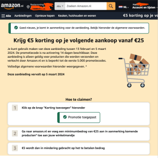 €5,00 korting op je eerst volgende aankoop bij Amazon