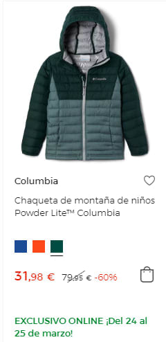 Hasta 60% dto en prendas Columbia
